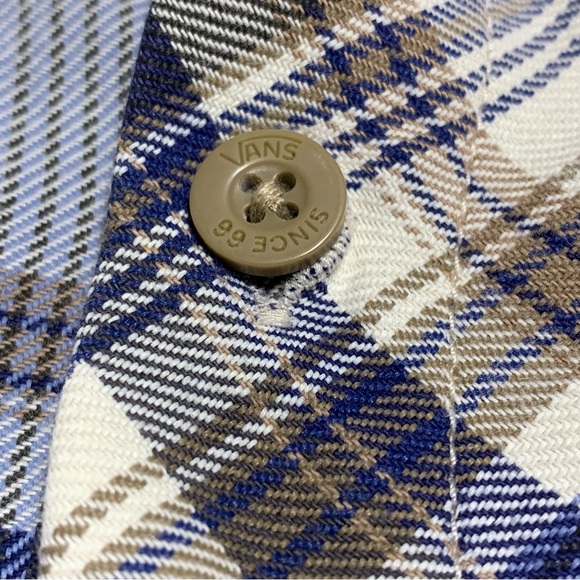 Vans Plaid Button Up Collared Men's Shirt Size S Blue Tan - Picture 4 of 12
